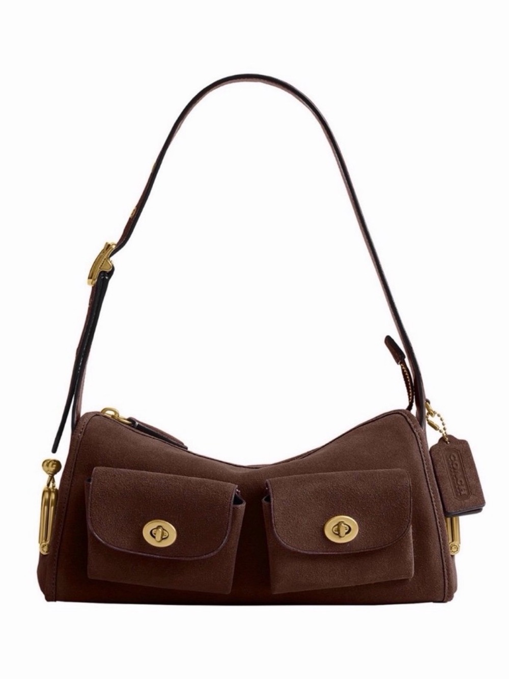 Coach Haversack 27 Shoulder Bag in Brass/Dark Chocolate Suede & Leather NWT